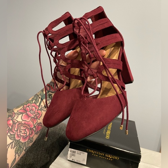 CHRISTIAN SIRIANO Woman’s Burgundy Sexy Heels Size 8.5 BRAND NEW! NEVER WORN! - Picture 4 of 5